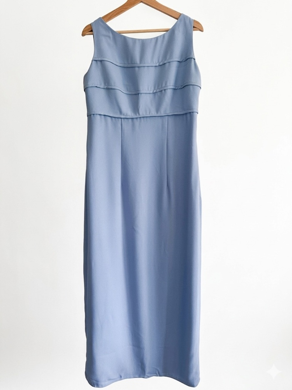 Watters And Watters 90s Vintage Blue Maxi Sheath Dress with Bow Accents